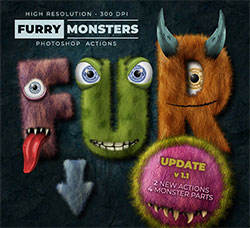 极品PS动作－毛茸怪物(含高清视频教程)：Furry Monster Actions - 300 DPI